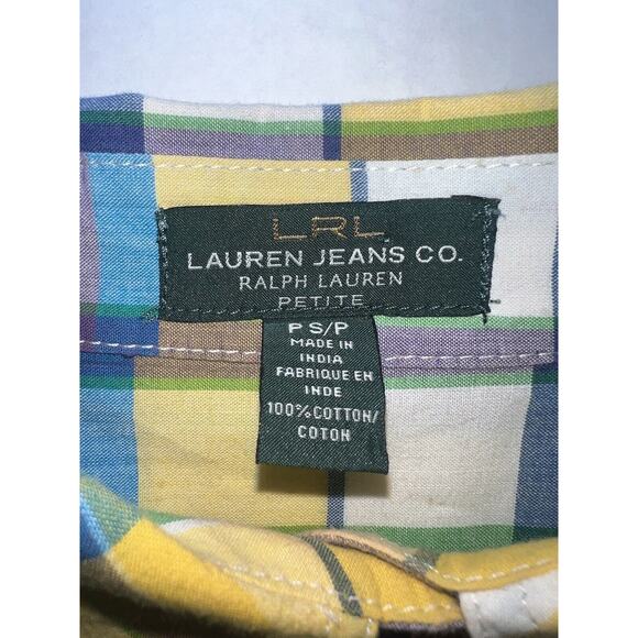 Lauren Ralph Lauren Shirt Women's Size PS Small Petites Yellow Plaid Roll Tab LS - Picture 6 of 15